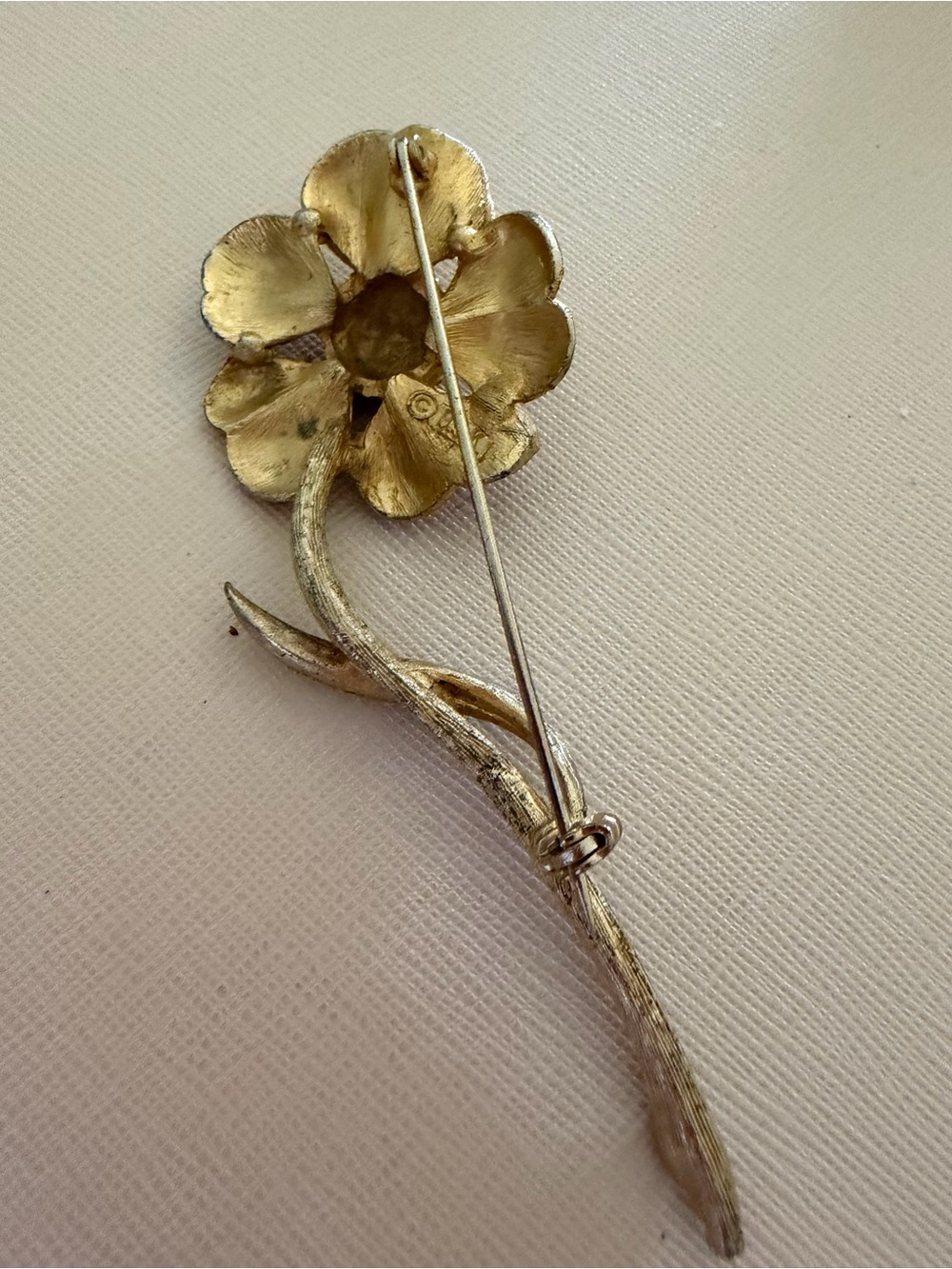 BSK MCM Gold Tone Flower Stem Brooch -Elegant Women's Floral Pin - Picture 5 of 6